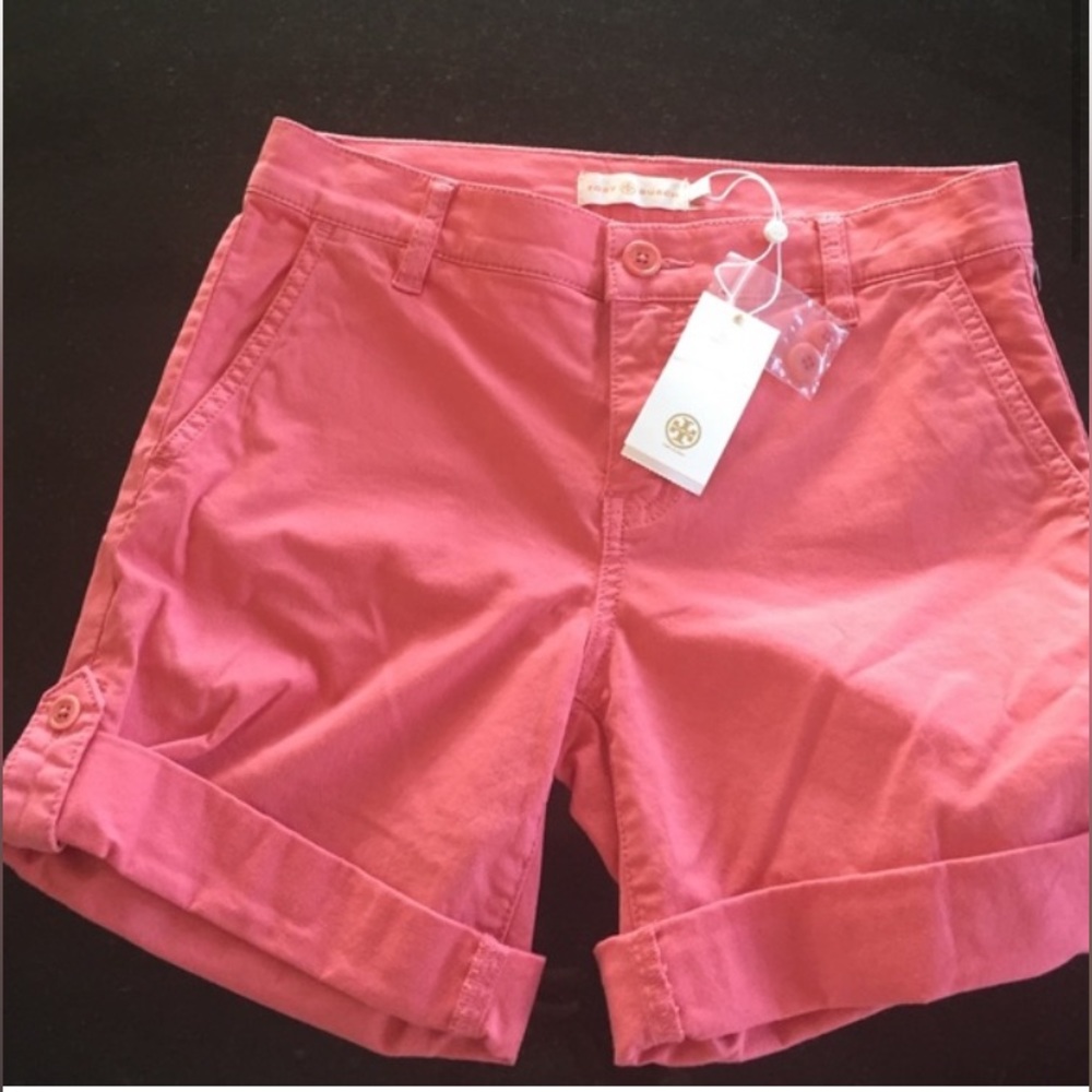 Tory Burch faded spiced coral cuff shorts